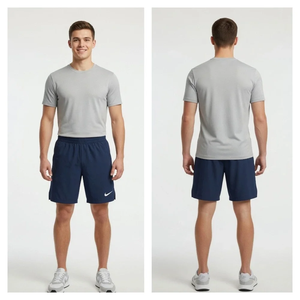 Nike Athletic Shorts Mens Blue Reflective Logo‎ Drawstring Zipped Pocket Stretch